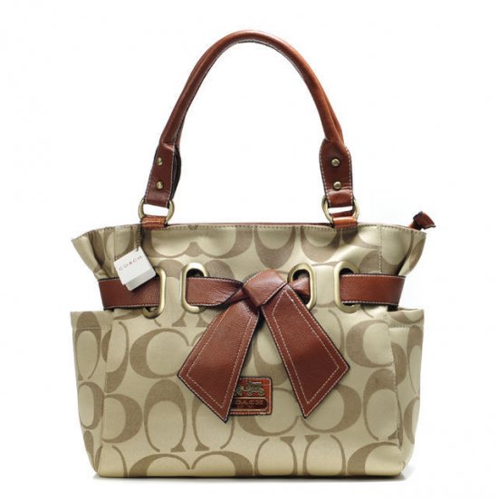 Coach Poppy Bowknot Signature Medium Khaki Totes AMZ Coach Poppy Bowknot Signature Medium Khaki Totes AMZ